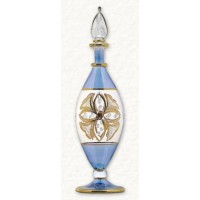 Blue Oval Shape with Gold Design Egyptian Blown Pyrex Glass Perfume Bottle Egypt   